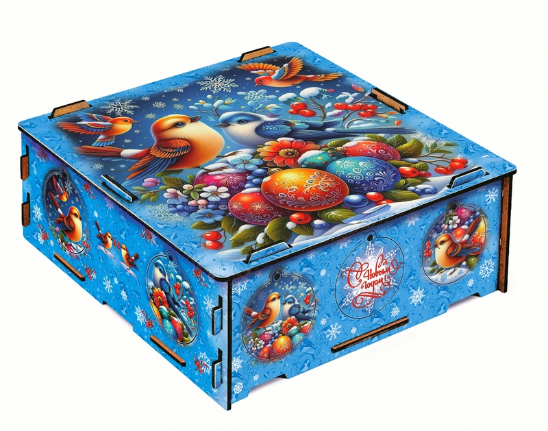 сладкий новогодний подарок Шкатулка Полетели (с елочными игрушками)